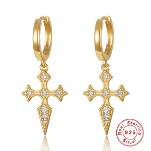 2024 Wholesale Fashion 925 <strong>Sterling</strong> <strong>Silver</strong> Cz Diamond Cross <strong>Earrings</strong> <strong>Dangle</strong> Hoop <strong>Earrings</strong> for Women Jewelry - Product Image 1