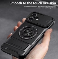 Coque de protection magnétique antichute en PC avec support anneau coulissant et motif animal pour iPhone 16 Plus