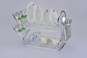 Estante de <span class=keywords><strong>cocina</strong></span> de acero inoxidable de 2 niveles, escurridor de vajilla de metal, estante de almacenamiento - Product Image 4