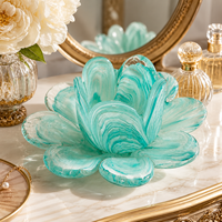 Tempat Lilin Kaca Seni Tiup Tangan Ramah Lingkungan Bebas Timbal Warna Hijau Mint, Patung Artistik Buatan Tangan, Aqua Floral Paskah