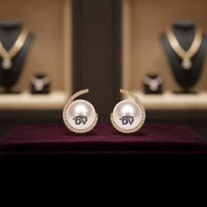 Pendientes de Perlas Bvlgari, Chapados en Oro, Perlas de Imitación con Detalles de Diamantes, Letra Bv, Joyería Clásica de Moda para Mujer - Product Image 2