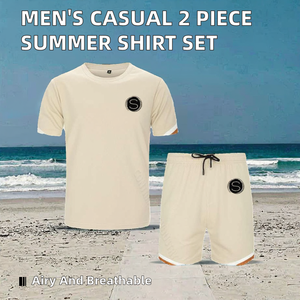 Men's Breathable Knitted 2 Piece Outfit Casual Short Sleeve Button <b>Down</b> Shirt Beach Summer Loose <b>Pant</b> Sets - Product Image 2