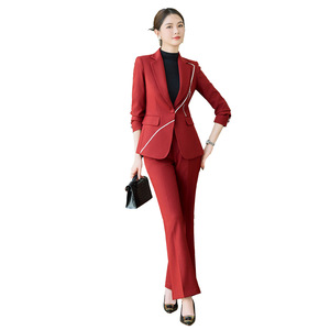 Women's Red Suit Set Slim Fit Formal Work Uniform Polyester Fabric Anti-Wrinkle 2025 Autumn Commuting Style - Product Image 5