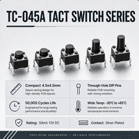 Interruptor Táctil Mini TC-045AL de 4.5x4.5mm, Ultrafino, SMT, 4 Pines, Amplio Rango de Temperatura -30°C ° De la C a la 85 ° Soporte Técnico 24/7 para Llaves de Coche