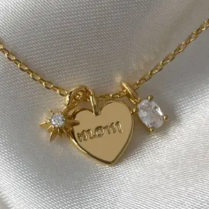 Cadeaux fête des mères en acier inoxydable lettre maman coeur pendentif colliers pour femmes