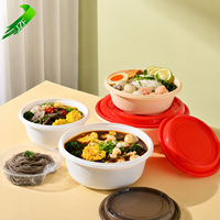 Bols en plastique PP jetables de 12 oz, 15 oz, 17 oz avec couvercle, compatibles micro-ondes, sans BPA, logo personnalisé pour restaurants, hôtels et plats à emporter