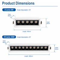 Luminaria LED Empotrable Moderna de 10 Lentes y 10W, Antideslumbrante, de Aluminio COB, Ajustable, Lineal, IP54, Multicabezal, para Interiores, 5 Años de Garantía