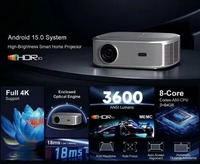 Projecteur intelligent HQ11W V660, puce 8 cœurs, décodage 4K, 3 Go + 64 Go DDR4, HDR10+, LED, 3600 lumens ANSI, stéréo HIFI, mise au point automatique, home cinéma