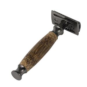 มีดโกนหนวดสแตนเลสสำหรับโกนหนวดที่โกนหนวดด้าม<span class=keywords><strong>จ</strong></span>ับไม้ไผ่แบบใช้มือสามใบแบบย้อนยุคทำด้วยมือ - Product Image 3