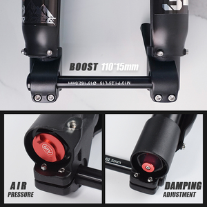 Fourche de vélo de montagne en alliage d'aluminium avec frein à disque inversé, axe traversant, tige droite, ressort pneumatique, débattement de 140 mm, tige de 28,6 mm - Product Image 6