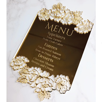 Carte d'invitation de mariage en acrylique miroir doré de formes personnalisées gravées au laser de luxe