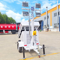 Menara Lampu LED Tenaga Surya 9M Tiang Teleskopik, Menara Penerangan Konstruksi Off-Grid dengan Panel Surya, Daya DC, Tanpa Biaya Bahan Bakar