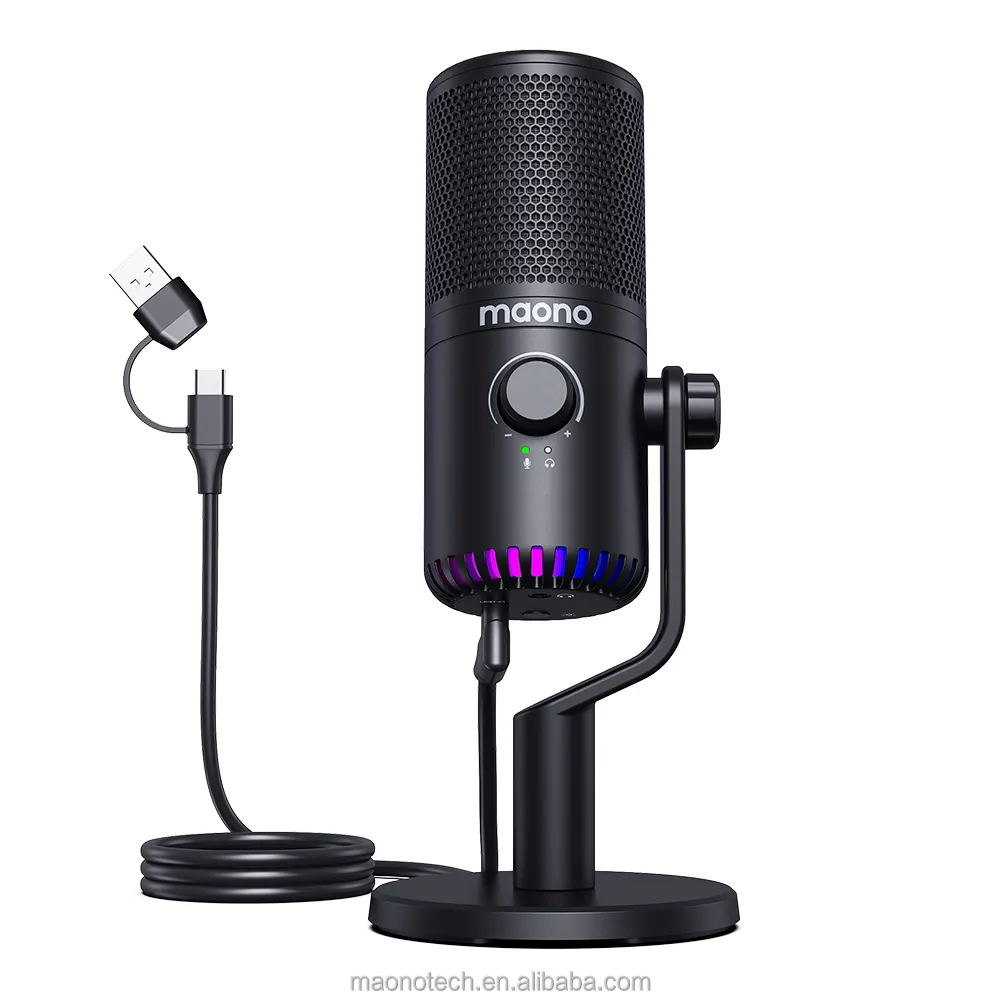 MAONO Programmable PC USB Condenser Podcasting Microphones Kit With 3 in 1 Mic Gain USB Type C Dual Mode RGB Gaming microphones