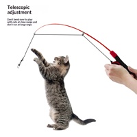 Mainan Pancing Interaktif untuk Kucing, Tongkat Teleskopik, Reel Pancing Plastik untuk Menggoda dan Menghibur Kucing