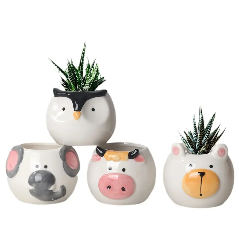 Cute Mini Small Cartoon Animal Set Succulent Planter Ceramic Flower Pot Plant Pots Indoor Decoration