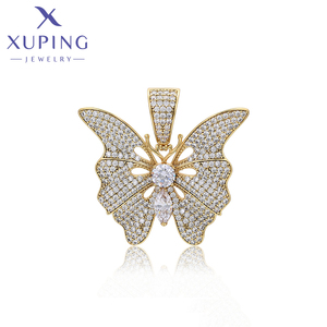 Ewelry-Colgante de mariposa de 14K de color dorado, colgante romántico vintage de lujo, 000640445