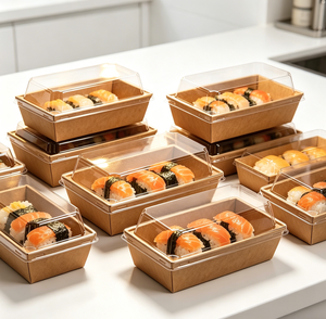 Bandeja de Papel Kraft Biodegradable e Impermeable para Comida para Llevar, Ideal para <span class=keywords><strong>Sushi</strong></span> y Almuerzo Escolar - Product Image 1