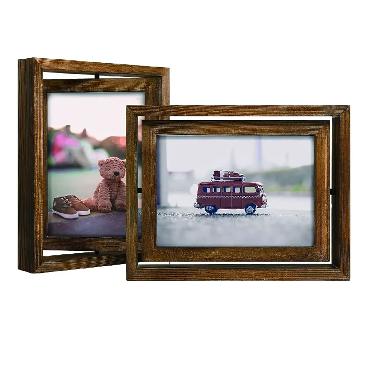 إطارات صور عائمة دوارة على الوجهين 5x7 خشبية ممزقة لسطح الطاولة العمودي أو الأفقي