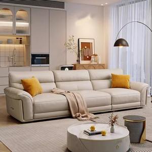 Juego de sofás de cuero de arte nórdico moderno de estilo italiano, tela minimalista, hebilla, luz, muebles de lujo para sala de estar, sofás genuinos - Product Image 3