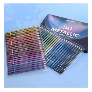 50 warna pensil warna metalik kayu minyak pensil cat air lembut untuk sekolah menggambar sketsa perlengkapan seni profesional