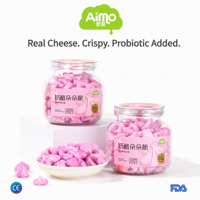 Collation au fromage croustillant, avec des saveurs de fruits et de biscuits ajoutées, 27 grammes par sachet, avec une durée de conservation de 12 mois.