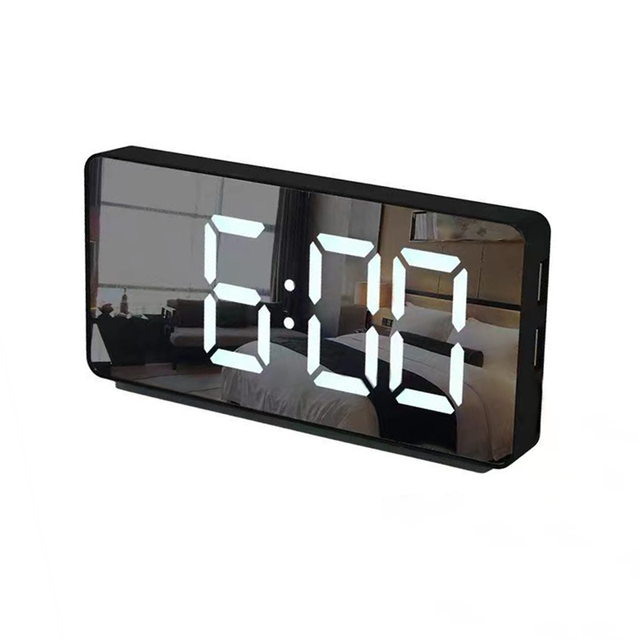 Hot Selling Sound Sleep Brightness Sensor Table Desk Mirror Alarm Digital Clock for Living Room Home Decor LED Electronic Clock