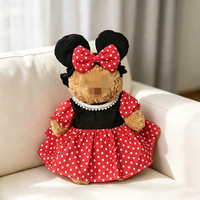Vêtements pour poupée en peluche Barcelone 28 cm [Uniquement vêtements] – Robe rouge classique à pois avec col perlé pour poupée de dessin animé – Accessoire pour poupée pour ajouter de la mignonnerie