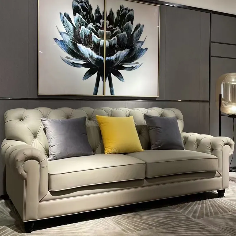 Amazon vendita calda divano divano in pelle con struttura in legno solido 3 posti divano appartamento