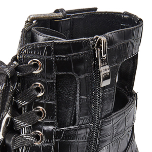 Nhà Máy Trực Tiếp Phụ Nữ Màu Đen Chiến Đấu Mắt Cá Chân Khởi Động Cá <span class=keywords><strong>S</strong></span>ấu Dập Nổi Da Ren Tùy Chỉnh Biểu Tượng Đường Phố Phong Cách Bán Buôn - Product Image 4