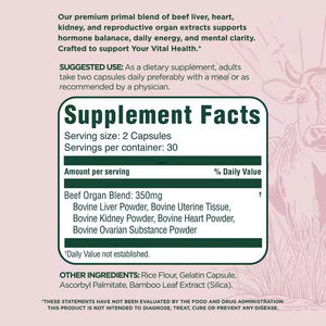 Suplemento Herbal OEM Primal Health Blend con Extracto de Vísceras de Res, Cápsulas para Adultos - 60 Unidades, Mejora la Densidad Ósea - Product Image 3
