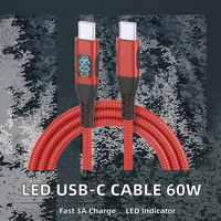 Cable USB C con Pantalla LED Colorida, 60W 3A, Carga Rápida, Trenzado de Nailon, Revestimiento de PVC, Compatible con iPhone 15 16 Pro