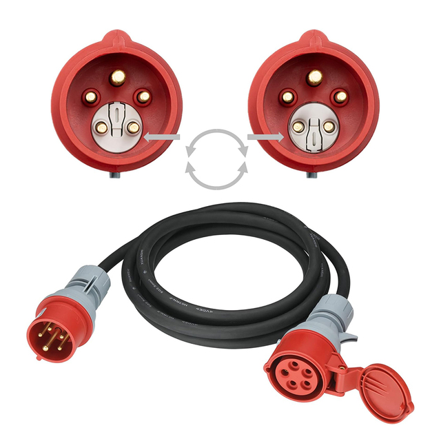 ZNPON 16/32A 380V 5P IP44 CEE Industrial Extension Power Lead Cord Cable with Phase Inverter and 10/25M H07RN-F 5 X1.5/2.5/4/6mm
