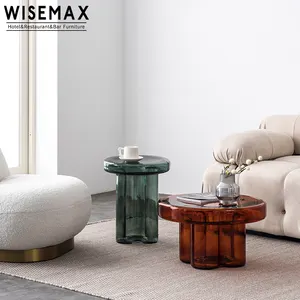 Modern tarzı ev oturma odası mobilya şeffaf cam mantar sehpa seti yuvarlak sehpa çay masası