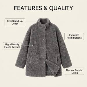 Manteau élégant pour femme en fausse <span class=keywords><strong>fourrure</strong></span> écologique, veste d'hiver chaude en <span class=keywords><strong>laine</strong></span> d'agneau, longueur mi-longue, avec doublure en peau de mouton intégrée, vêtement d'extérieur de luxe - Product Image 2