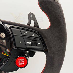 Volant en cuir semi-synthétique et fibre de carbone avec bouton de démarrage pour <span class=keywords><strong>Audi</strong></span> A3 A4 A5 A6 A7 C6 C7 C8 S3 S4 S5 S6 B7 B8 B9 RS3 RS5 <span class=keywords><strong>RS6</strong></span> - Product Image 5