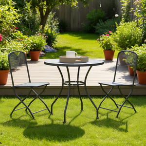 Set da Pranzo da Giardino Antracite per 2 Persone, Struttura in Acciaio con Rivestimento Ecologico, Arredamento da Esterno Pieghevole dal Design Contemporaneo - Product Image 2