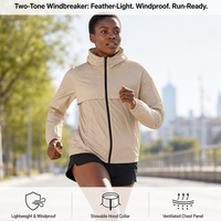 Veste de course légère pour femme, à capuche, fermeture éclair intégrale, coupe-vent, beige sable, séchage rapide, respirante, veste de sport pour l'entraînement en salle de sport