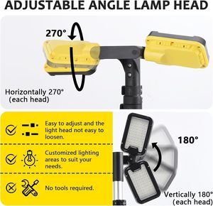 <span class=keywords><strong>8000</strong></span>ルーメン充電式LED作業灯、スタンド付きポータブルコードレスキャンプライト、2つの調整可能なLEDランプ搭載、アウトドアハイキング用 - Product Image 4
