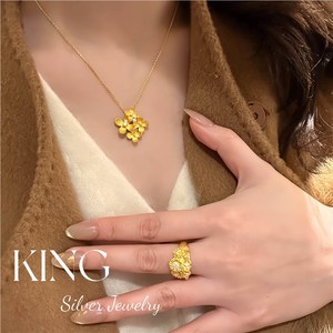 ชุดเครื่องประดับเงินแท้ King Silver Jewelry S925 ชุบทองรูปดอกไม้ สำหรับผู้หญิง สวมใส่ได้ทุกวัน - Product Image 4