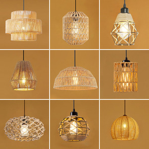 Lámpara colgante <span class=keywords><strong>de</strong></span> jaula <span class=keywords><strong>de</strong></span> cuerda <span class=keywords><strong>Vintage</strong></span> para cafetería, Bar, restaurante, tienda <span class=keywords><strong>de</strong></span> <span class=keywords><strong>ropa</strong></span>, candelabro E27, lámparas colgantes tejidas a mano - Product Image 4