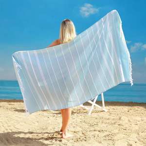 Custom Towels Pure Cotton Polyester Turkish With Fashionable Tassel Striped <b>Beach</b> Towel Bags - Product Image 1