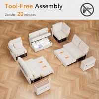 Canapé-lit sectionnel avec lit escamotable, canapé modulaire moderne en forme de U à 8 places avec dossier inclinable, rangement, chaise longue et accoudoirs