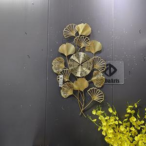 90X55CM Vente à Chaud Feuille d'Or 3D Grande Horloge Murale en Métal Silencieux Nouveau Décor à la <span class=keywords><strong>Maison</strong></span> 2025 Décoration Montre Dropshipping <span class=keywords><strong>Maison</strong></span> Vente - Product Image 5