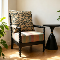 Fauteuil moderne en chêne massif avec cadre perlé, chaise de loisirs en tissu pour la maison, le bureau, le salon, l'hôtel, le B&B