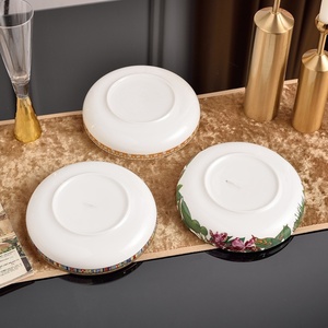 Designer <b>Plates</b> 2-Piece Set Bone China <b>Ceramic</b> Plant Pattern Handpainted 8-Inch Soup & Deep <b>Plate</b> Tropical Rain Forest Tableware - Product Image 4