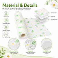 Tapis de protection pour tiroirs et étagères en EVA, motif floral marguerite et feuilles vertes, antidérapant, imperméable, facile à découper, pour rangement de cuisine