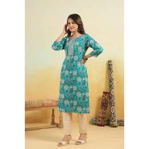 Kurta recto con estampado floral para mujer y conjunto de pantalones con pantalones y Dupatta producto a granel vestido de uso diario para mujer en venta al por mayor - Product Image 1
