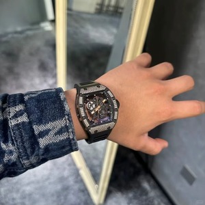 RMseries Tonneau Skeleton Automatic นาฬิกาสปอร์ตสำหรับผู้ชาย สายซิลิโคนหลากสี นาฬิกาข้อมือโครงกระดูกสุดหรู - Product Image 5