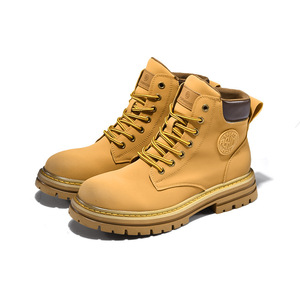 2024 nouveau Style pour Martin <span class=keywords><strong>bottes</strong></span> grandes chaussures de travail en cuir véritable jaune pour hommes femmes hauteur augmentant semelle épaisse polyvalente pour - Product Image 2