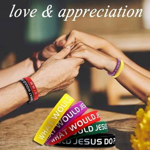 Bracelets WWJD en silicone multicolores, bracelet personnalisé avec logo, bijoux religieux chrétiens pour collectes de fonds, événements d'église, cadeaux de fête - Product Image 2